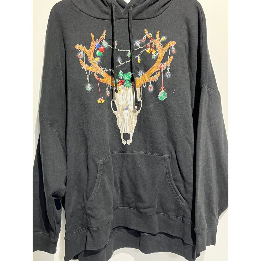 Torrid‎ Black Christmas Deer Skull Graphic Hoodie Sweatshirt Size 3 3X Plus Size